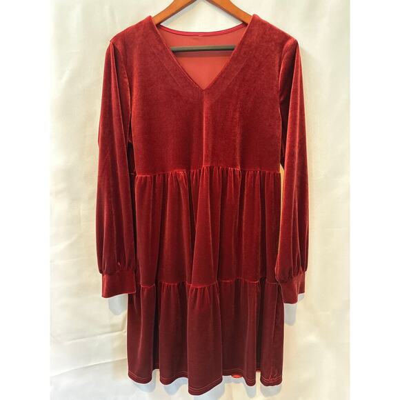J Forks Designs 3 Tiered Burgundy Velour Dress Sz XL - Picture 1 of 5
